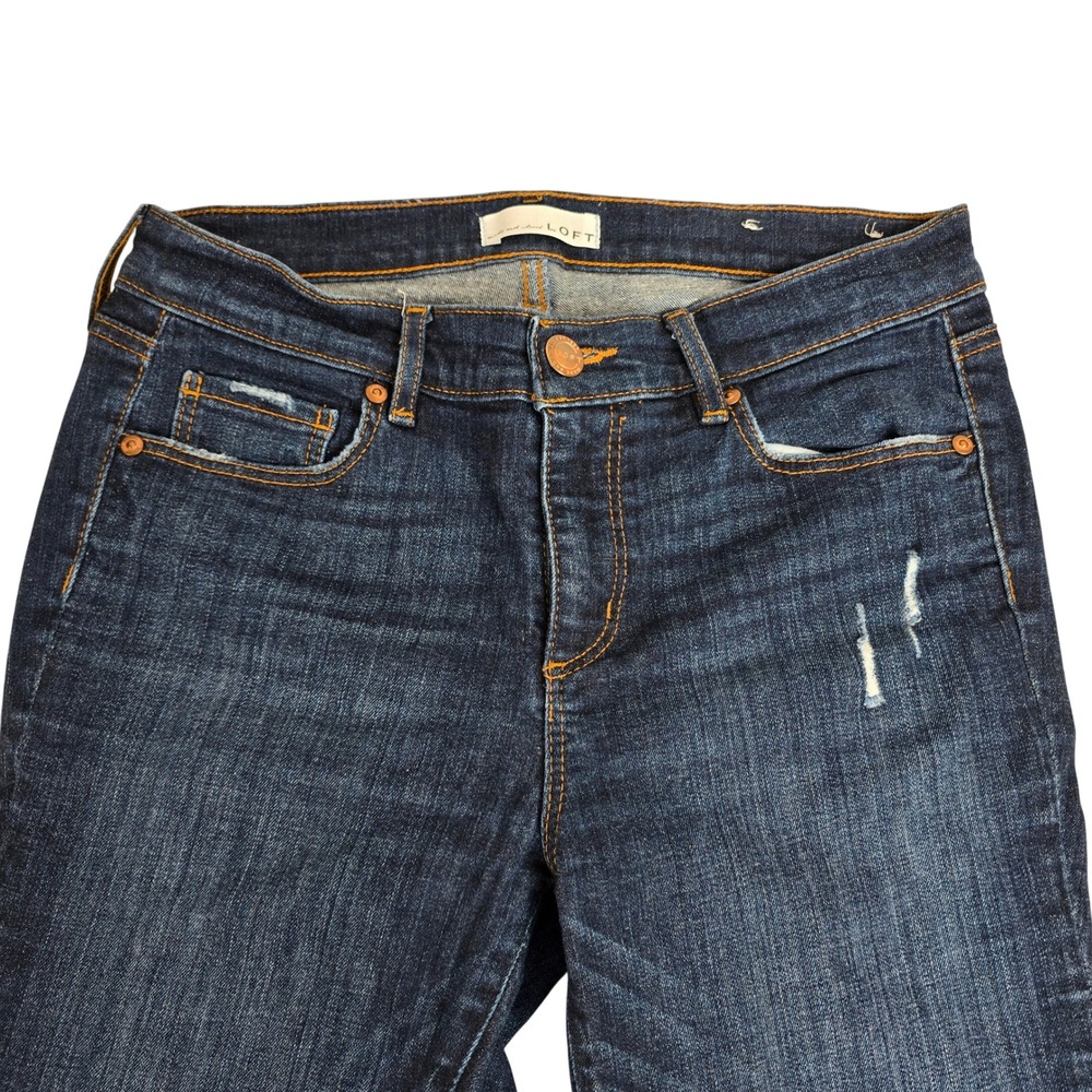 Loft Modern Skinny Jeans Dark Wash Raw Frayed Hem Distressed Size 8 29 Petite